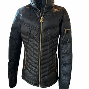 Michael Kors Black Puffer Jacket with Gold Accents